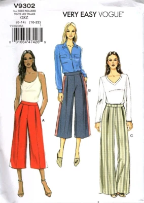 Очень легко Vogue V9302 мисс плиссированные брюки - размер 6 до 22 необрезанный узор - Изображение 1 из 2