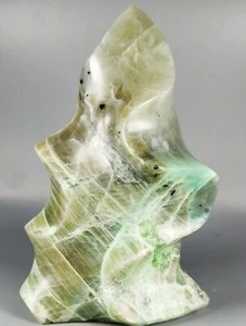RARE NATURAL green moonstones QUARTZ CRYSTAL Flame Orbicular Reiki Statue - Picture 1 of 12