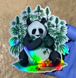 Weed Panda Holographic Sticker Waterproof Vinyl Psychedelic 420 Stoner Art Decal - Picture 1 of 2