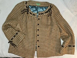 Damen blau gefütterte braune Wollmischung Blazer Tibi Jacke Größe Large geschnürte Borte - Bild 1 von 7