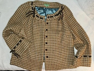 Blazer para mujer azul forrado marrón mezcla de lana chaqueta Tibi talla grande ribete con cordones Foto 1 de 4