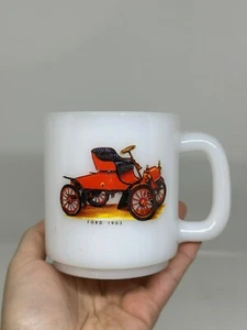 VTG White Milk Glass Antique 1903 Red Model A Ford Car Coffee Mug Cup 3.25" - Picture 1 of 8