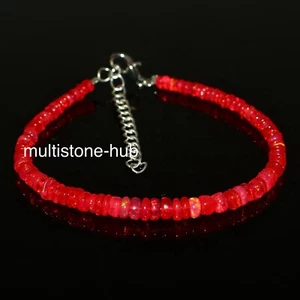 Ethopian Natural Red Opal Rondelle Beaded Gemstone Bracelet 7 Inches - Picture 1 of 3