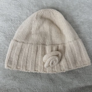 Vintage American Eagle Outfitters Angora Blend Knit Cap w/ Rose in Cream Color - Picture 1 of 4