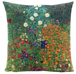 BELGIAN TAPESTRY KLIMT FLOWER GARDEN 18" CUSHION PILLOW COVER 1  ZIP VELVET BACK - Picture 1 of 6