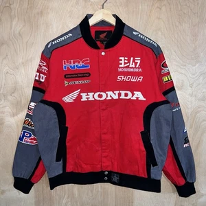 VINTAGE JH DESIGN HONDA COTTON LOGO RACING JACKET RED BLACK GRAY SIZE LARGE - Picture 1 of 17