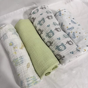 4 pañales para manta de bebé 100 % algodón muselina terrosa natural usada en excelente estado - Imagen 1 de 8