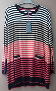 M&S PER UNA STRIPED LONG SLEEVE JUMPER FRONT POCKETS SIZE 24 MULTI - BNWT - Picture 1 of 6