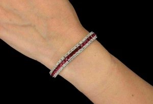 14k White Gold Plated 20Ct Princess Cut Lab-Created Ruby Tennis Bracelet Men's - Picture 1 of 5