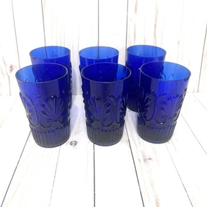 Vasos de vidrio prensado azul cobalto renacimiento barroco raro MCM estilo portugués (6) - Imagen 1 de 10