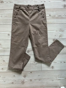 Karen Millen Women UK12 Brown Skinny Trousers Side Buttons Back Zip Chino - Picture 1 of 12
