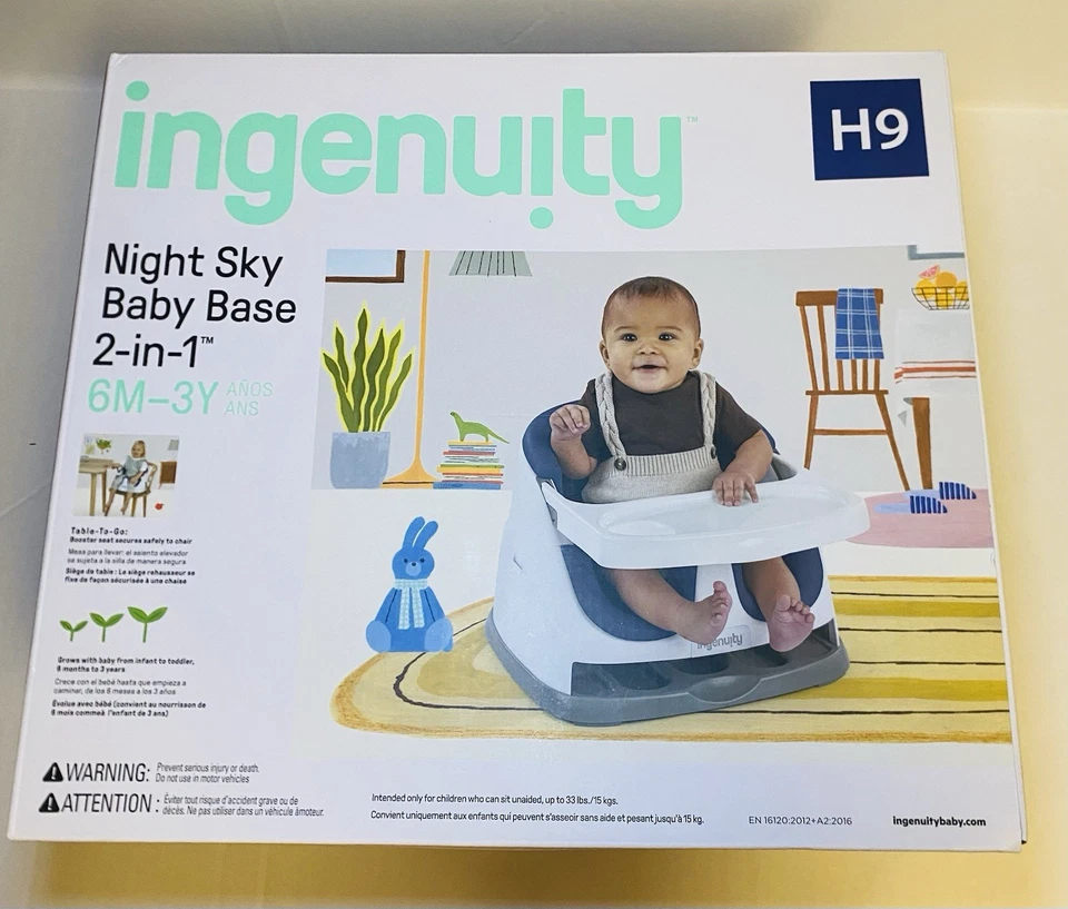 Ingenuity Baby Base 2-in-1 Booster Feeding &Floor Seat w/Self-Storing Tray -