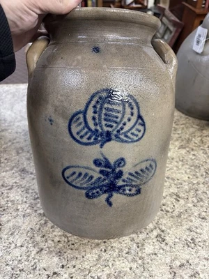 Antique 2 Gallon Stoneware Crock Cobalt Decorated Salt Glaze. 12x9x9". Roughly. - Image 1 of 4