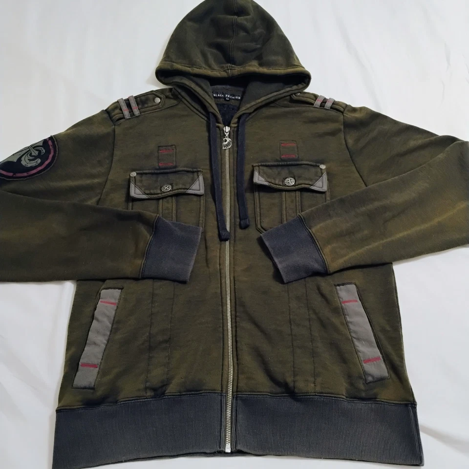 Chaqueta con Capucha Affliction Negra Premium Cremallera Verde Talla Mediana Foto 1 de 4