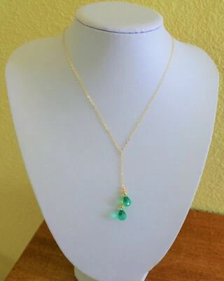 Precioso Collar Lariat Oro Amarillo Laboratorio Pera Briolette Verde Esmeralda Facetado Foto 1 de 4