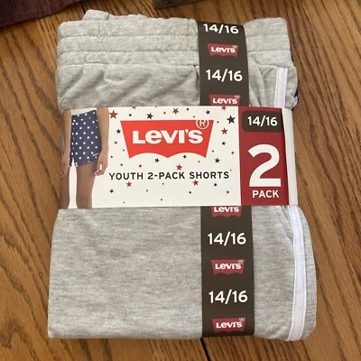 Levi's молодежи девочек 2 упаковки шорты серый/темно-синий патриотический логотип Рекомендуемая розничная цена производителя $36 размер 14/16 - Изображение 1 из 4