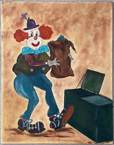 Idalee Huizenga, "Clown" Vintage Original Acryl Gemälde, signiert, 1970 - Bild 1 von 11