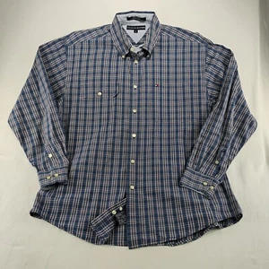 Tommy Hilfiger Herren Hemd Large blau kariert Knopfleiste Langarm mit Taschen - Bild 1 von 5