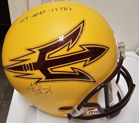 SIGNED ARIZONA STATE JAELON STRONG FULL SIZE HELMET WITH CAREER STATS Cover