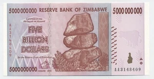 Zimbabwe 5000000000 Dollars 2008 Pick 84 UNC Banknote Uncirculated Serial AA - Picture 1 of 2