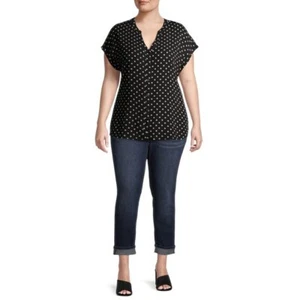 Top gris by Grayson Social talla grande lunares con botones delanteros, negro/marfil, 4X - Imagen 1 de 6