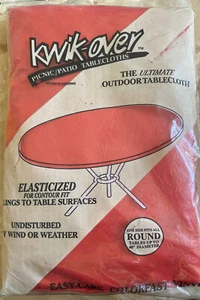 KWIK-OVER Elastic Edge Red Outdoor Round Vinyl Tablecloth Made In USA NEW - Picture 1 of 7