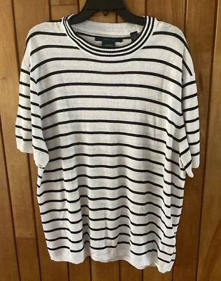 New Perry Ellis Stripe Crewneck Sweater Shirt Linen Blend XXL White Navy - Image 1 of 4