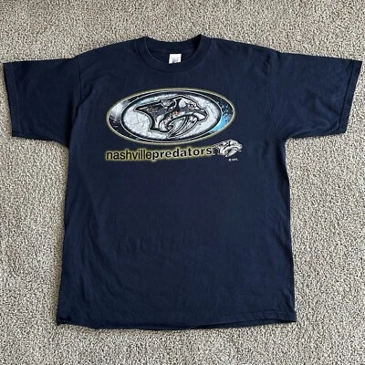 Vintage 90s Nashville Predators T-Shirt Men’s XL Navy Blue NHL Hockey Sportswear - Image 1 of 4