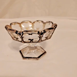 Vintage Glass/ Silver Overlay Footed Candy Dish/Fruit Dish 3.1/8" x 4.1/2 - Picture 1 of 3