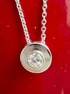 Catena Ciondolo Diamante Rotondo Oro Bianco 14K G/VS.21Ct 16"NUOVO - Foto 1 di 12