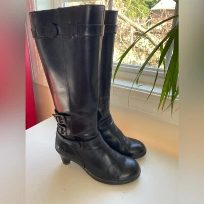 Dr. Martens Women’s Amber Black Leather Knee High Boots Buckle Lined Comfort 7 - Image 1 of 4