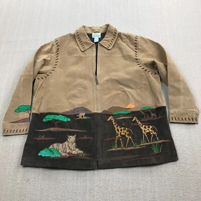 Chaqueta The Quacker Factory Mujer 2X XXL Marrón Gamuza Cuero Safari Animales Tigre Foto 1 de 4
