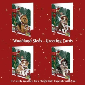 Woodland Sled Dog Cat Pet Photo Christmas Greeting Invitation Card Pack of 10 - Picture 1 of 158