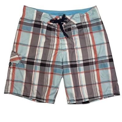 Bañador corto vintage OLD NAVY a cuadros para hombre talla mediana gris azul Pckt Foto 1 de 4