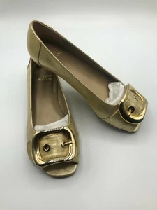 STUART WEITZMAN FLATS! Patent Peep Toe Flats with Gold Buckle Size 5 NIB :)  - Picture 1 of 8