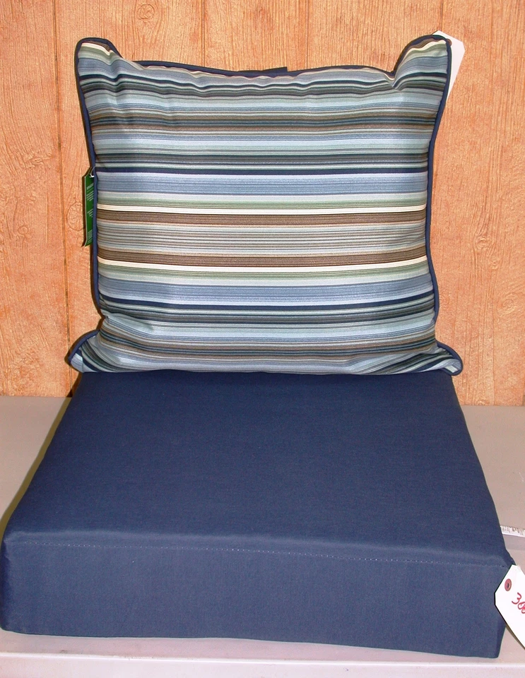 Outdoor Deep Seat Cushion Set ~ River Rock Stripe 22.5x22.5x8 / 23.5x23.5x6  NEW - Image 1 of 4
