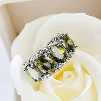 50% Off ! Huge Charming Natural Olive Peridot Gem Silver Ring Jewelry Size 7 8 9 - Image 1 of 4