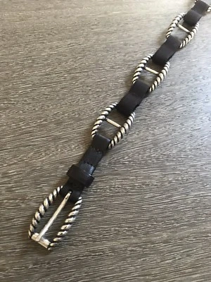 Sandy Duftler Brown Genuine Leather/Silver Chain Belt Size Large - Photo 1/4