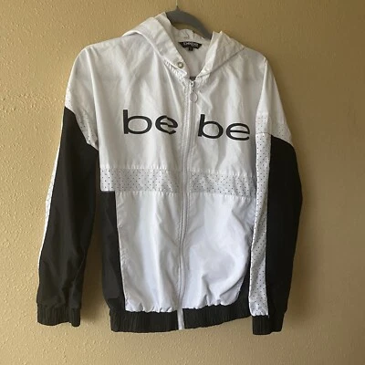 Cortavientos Bebe Mujer Negro Blanco Manga Larga Con Capucha Cremallera Completa Talla Pequeña Y2K Foto 1 de 4