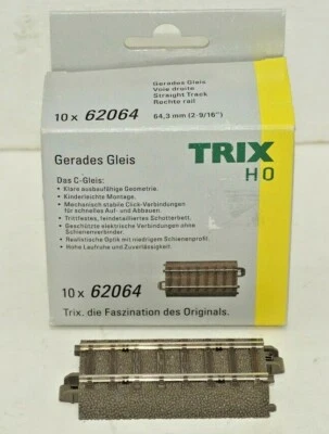 TRIX HO SCALE 62064 C TRACK STRAIGHT 64.3mm (2-9/16) - 10 PIECES - IN OB - Image 1 of 3