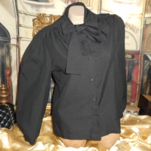 Sz 16 VinTage Pussy Bow Blouse Black Billow Sleeve & Floral Scarf - Picture 1 of 9