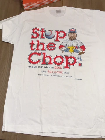 Vintage 1991 MLB Minnesota Twins Stop the Chop T-Shirt White XL Tee USA NWOT Cover