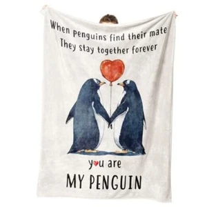 Gifts for Her or Him - Wedding Anniversary Blanket, You Are My Penguin - Picture 1 of 7