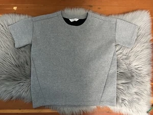 EVERLANE Cropped Short Sleeve Heather Gray Neoprene Fleece Top XS fits S NEW - Picture 1 of 4