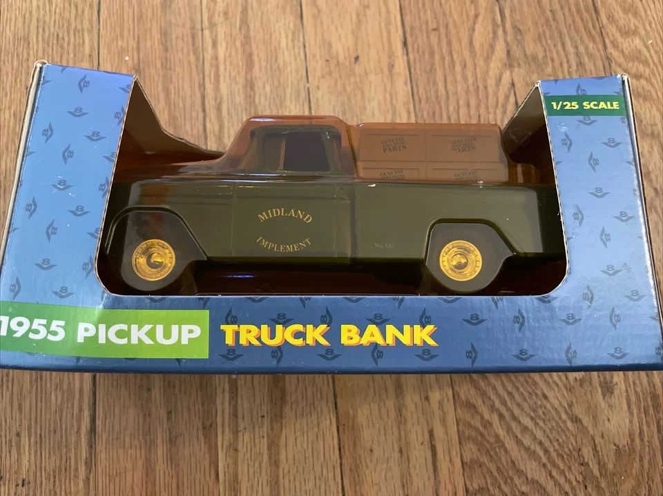 1992 ERTL JOHN DEERE MIDLAND IMPLEMENT 1955 GREEN CHEVY PICKUP TRUCK BANCO 1/25 - Immagine 1 di 4