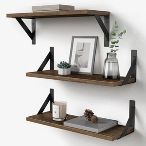 3 Rustic Floating Shelves Wall Mounted Set 17 In Wood Shelf for Bedroom Kitchen - Picture 1 of 7
