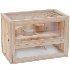 PawHut Wooden Hamster Cage Mice Rodents Hutch Small Animals 2 Levels 60x35x42cm - Picture 1 of 12