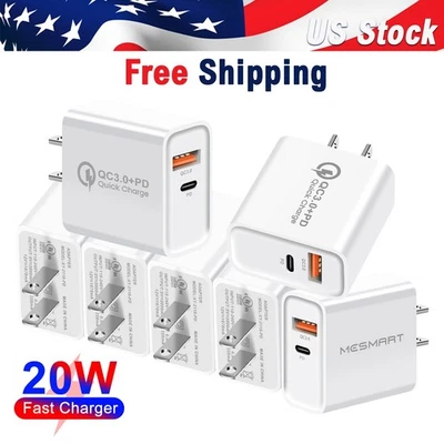 Lote de adaptador de carga de alimentación de teléfono USB A + C enchufe cubo puerto control de calidad bloque cargador de pared EE. UU. Foto 1 de 4