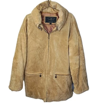 Casaco acolchoado Express gola redonda couro camurça marrom grande micro loft para baixo vintage Y2k  - Imagem 1 de 4