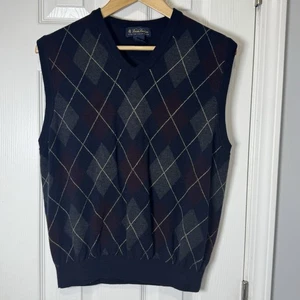 Brooks Brothers Argyle Merino Wool V-Neck Sweater Weste Herren L Navy - Bild 1 von 3